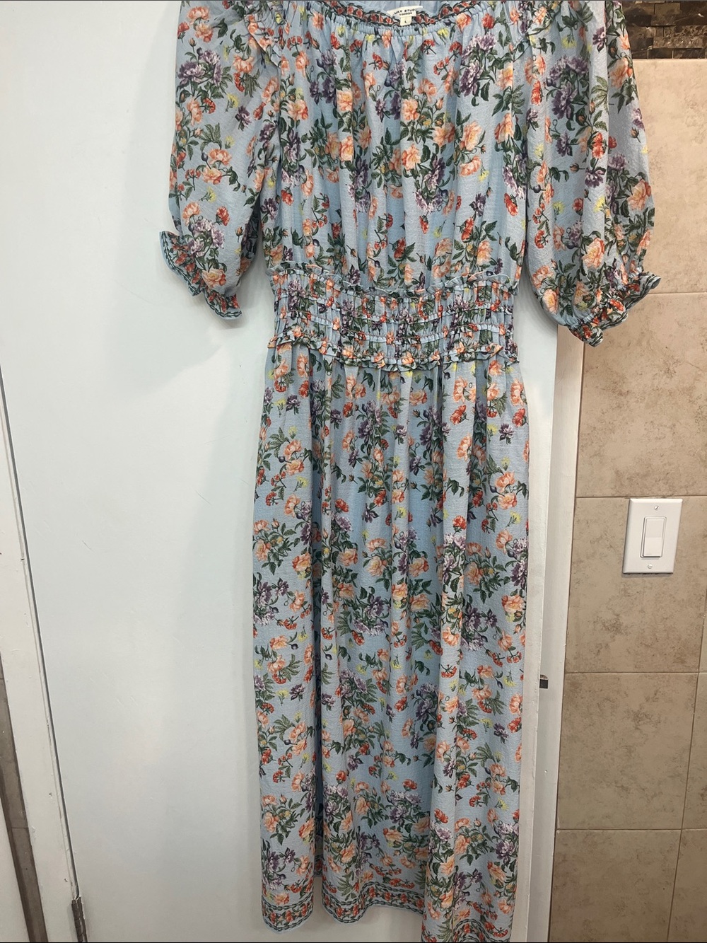 Max Studio Light Blue Floral Maxi Dress with Puff Sleeves